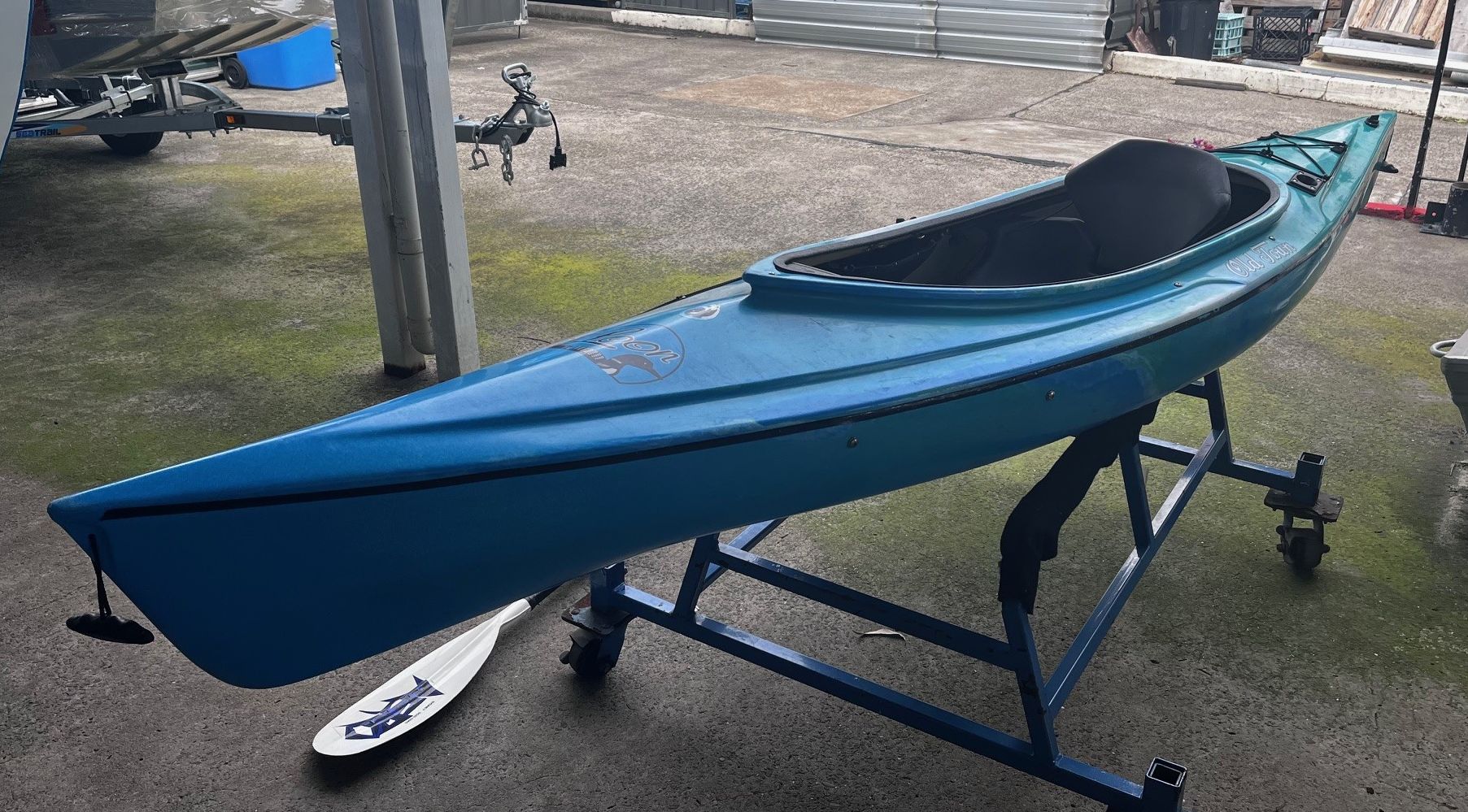 Used Old Town Loon 111 kayak with trolley and paddle