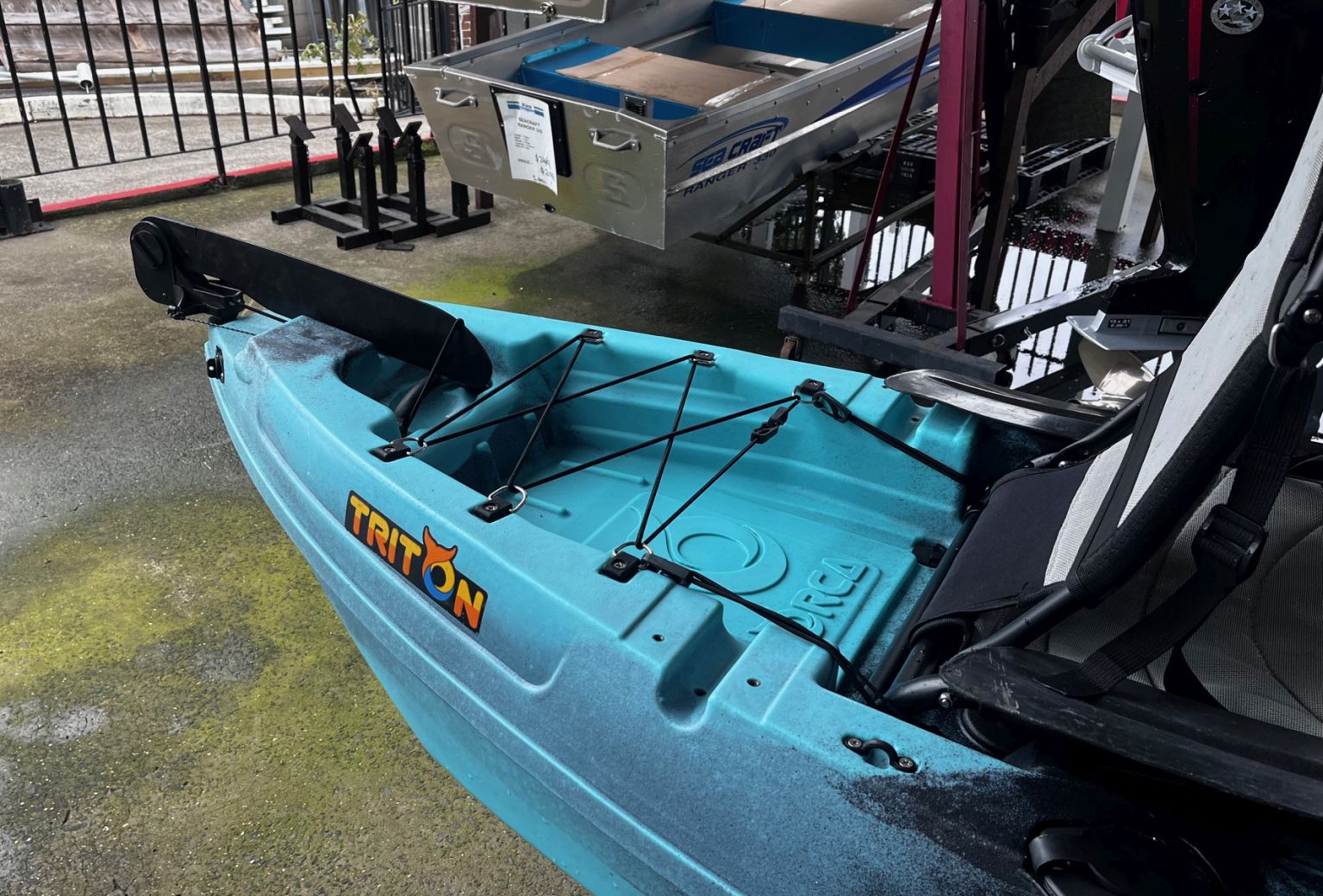 Used Triton Orca double sit on top kayak package with Water Snake trolling motor (AS NEW)