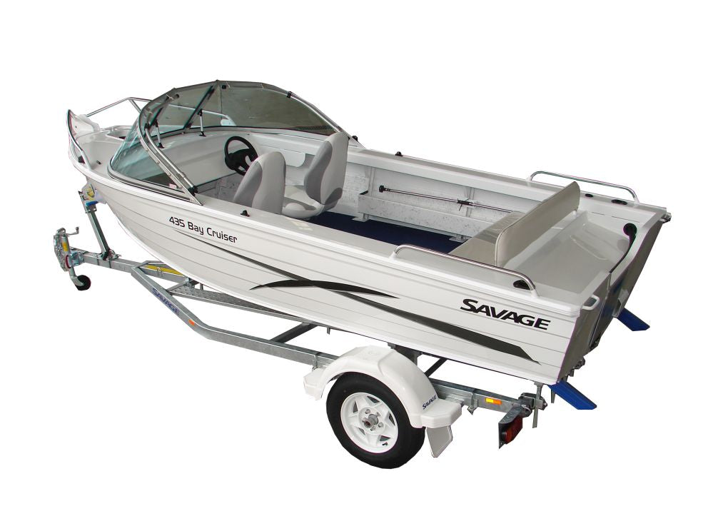 Savage 435 Bay Cruiser package with Mercury 50hp and trailer (IN STOCK)