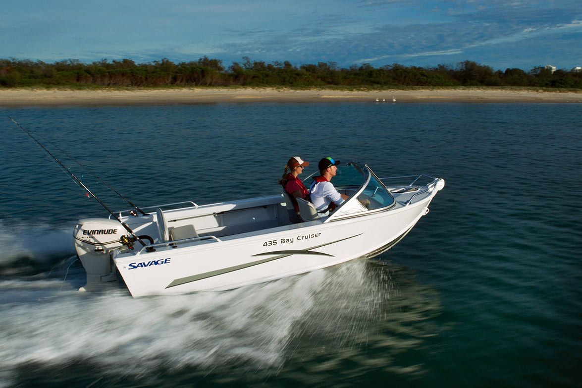 Savage 435 Bay Cruiser package with Mercury 50hp and trailer (IN STOCK)